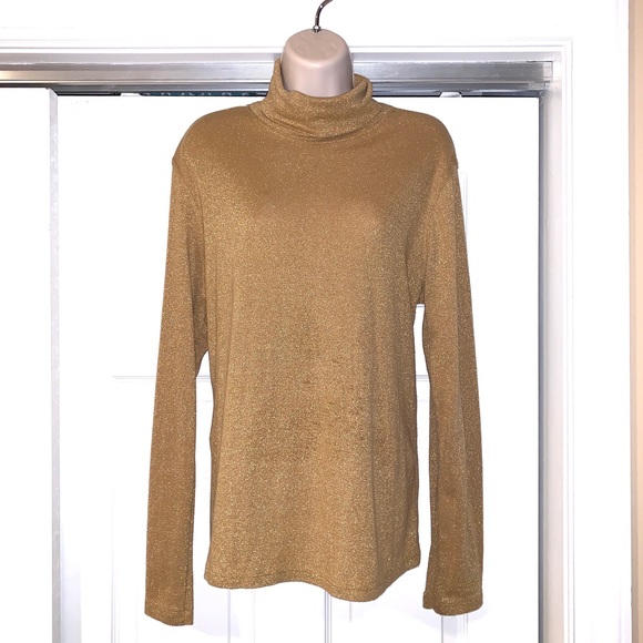 Lknw Sparkly Gold Turtleneck Sweater L 